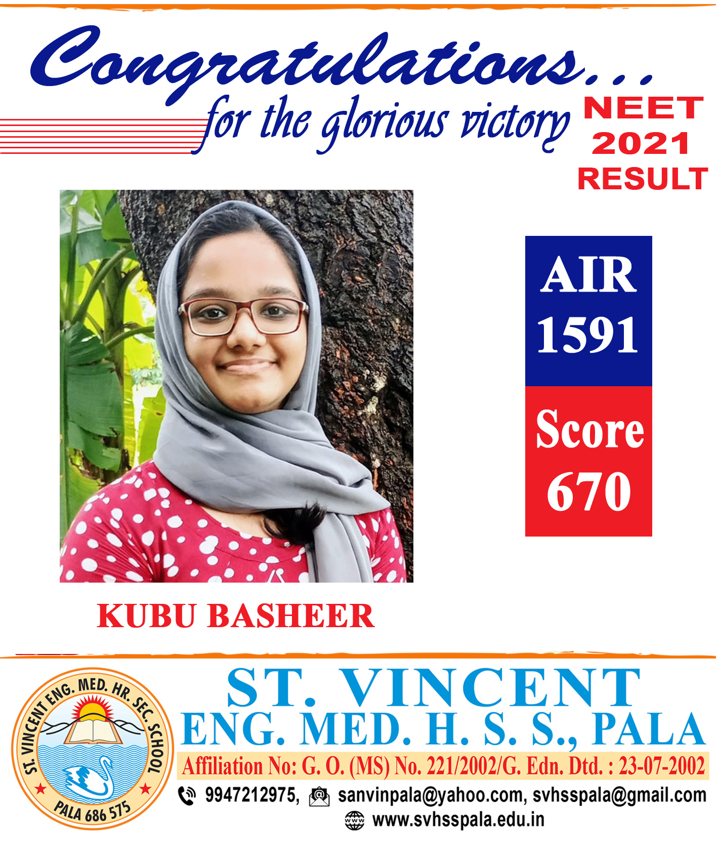 NEET 2021 Result : Top Scorer KUBU BASHEER