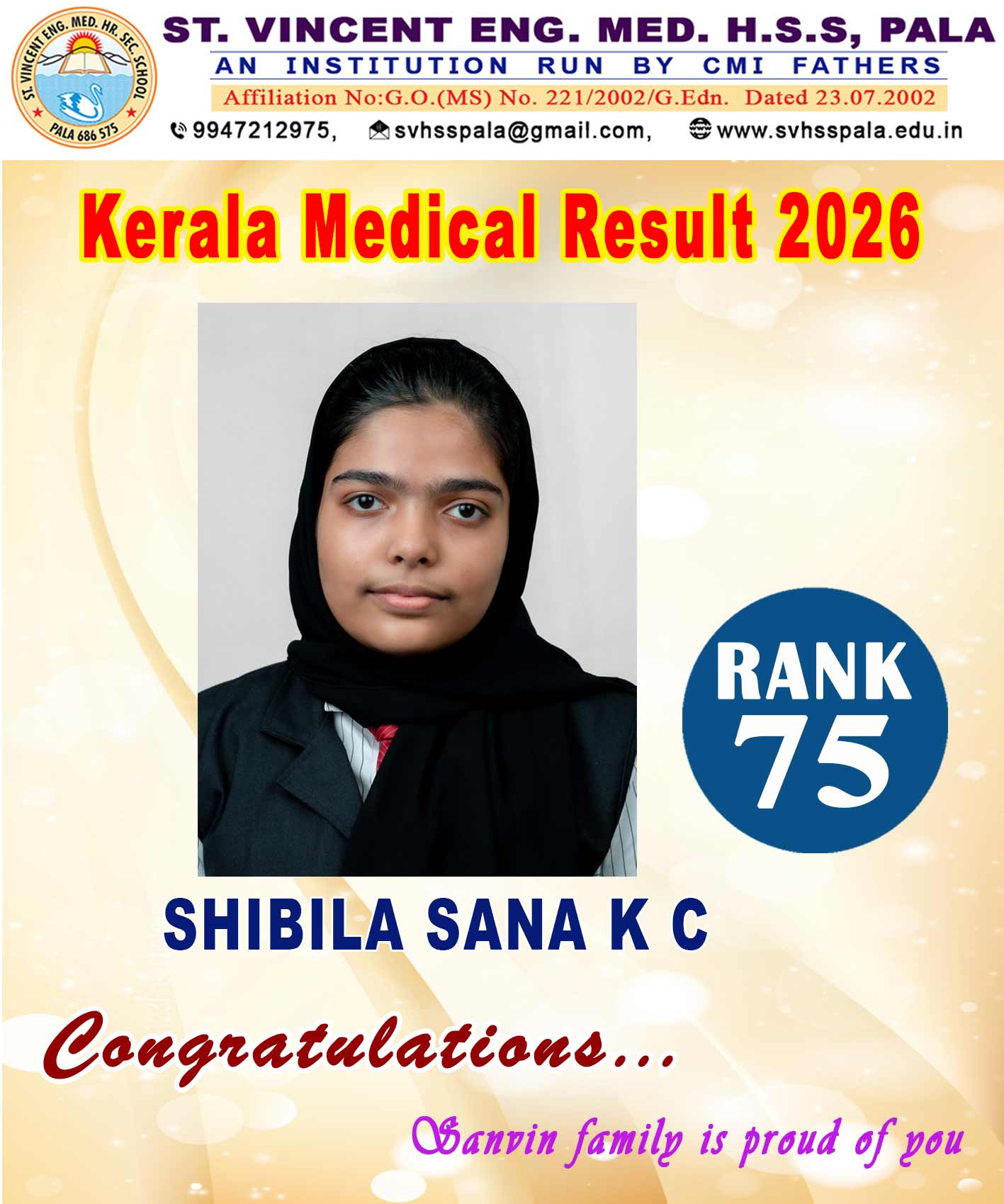 Congratulations Shibila KEAM